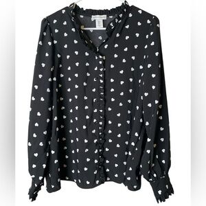 Cupcakes And Cashmere Heart Long Sleeve Button Top Size L Love Feminine Dainty